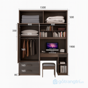 6 tủ quần áo liền bàn học