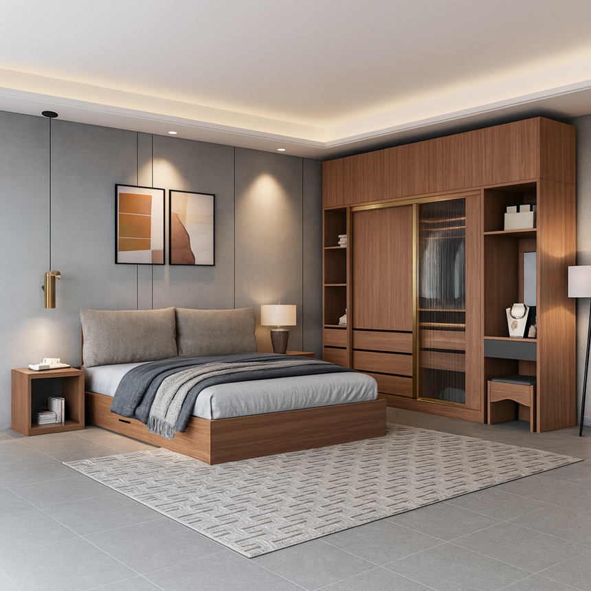 Bộ nội thất phòng ngủ hiện đại tích hợp lưu trữ
