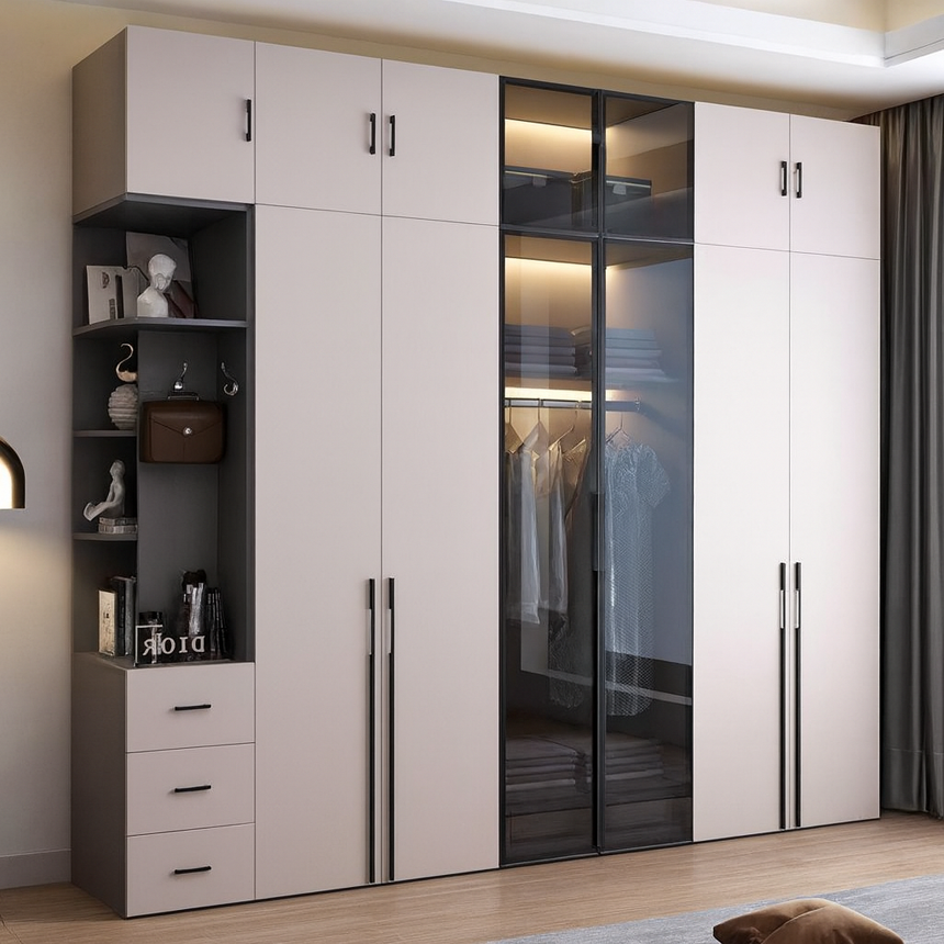 avar tủ quần áo kết hợp kệ trang trí