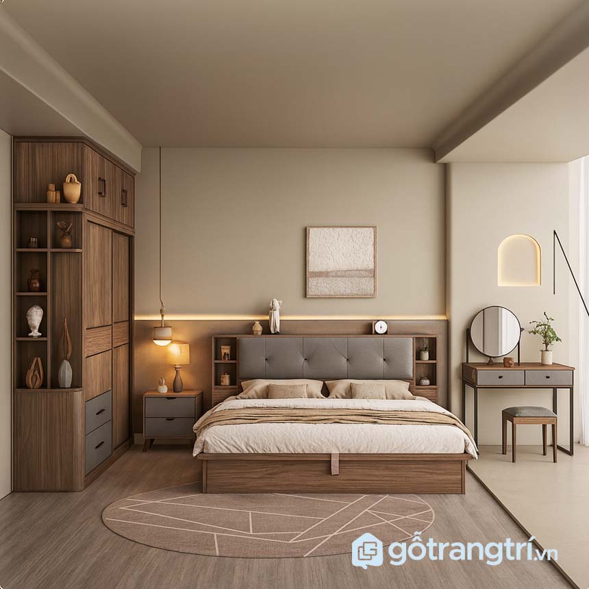 Combo nội thất gỗ MDF cho phòng ngủ vợ chồng