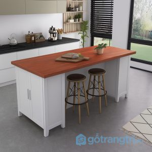 1 bàn đảo bếp mặt gỗ thân tủ xám