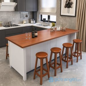 1 đảo bếp gỗ kết hợp thân tủ trắng hiện đại