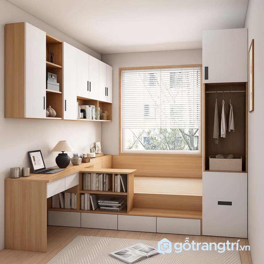 Thiết kế phòng ngủ nhỏ có bàn làm việc GHS-9415