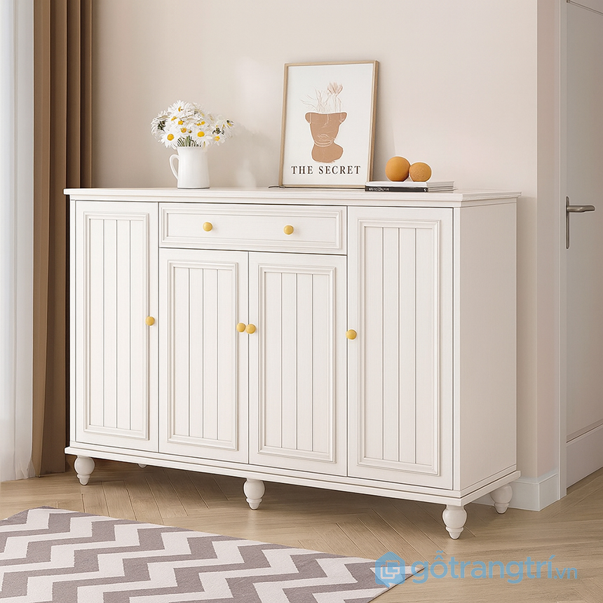 Tủ giày màu trắng gỗ sơn 3‑4 cánh