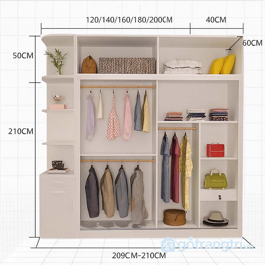 Tủ quần áo có kệ trang trí GHS-55102