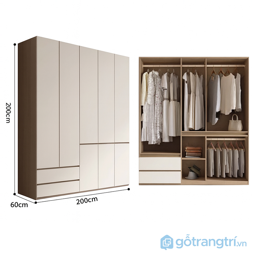 Tủ quần áo phong cách Bắc Âu GHS-55105