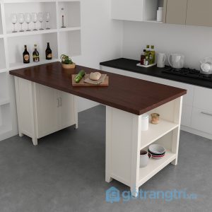 3 bàn đảo bếp mặt gỗ thân tủ xám