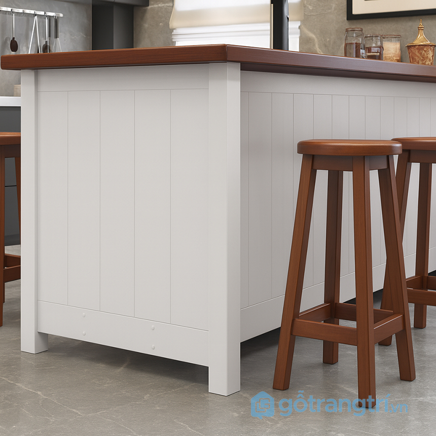 Đảo bếp gỗ kết hợp thân tủ trắng hiện đại