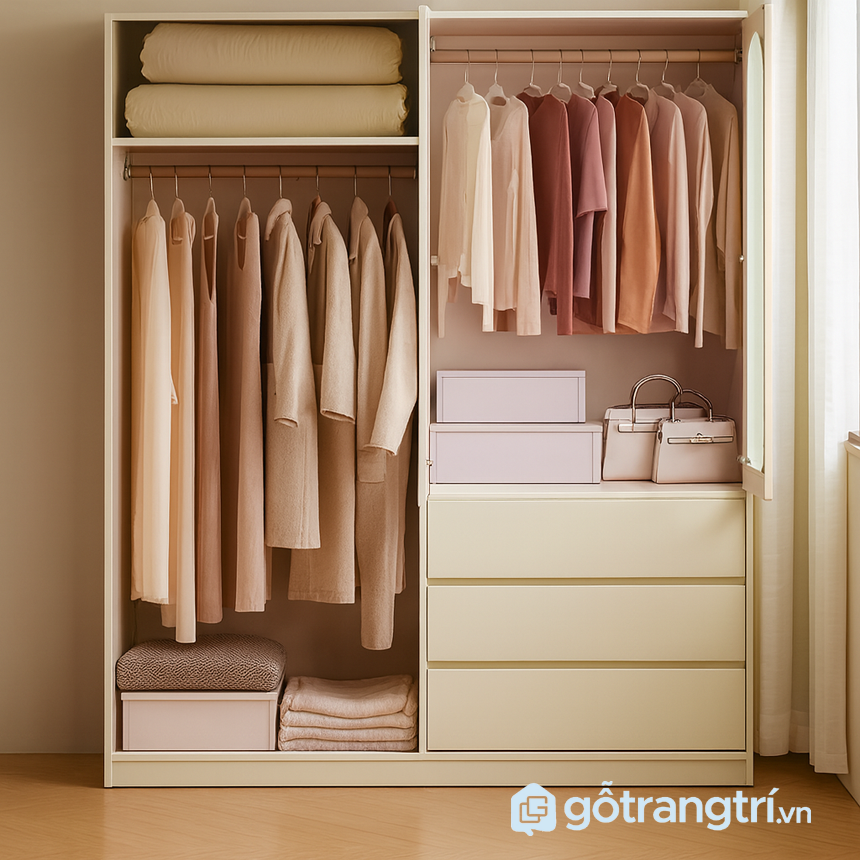 Tủ quần áo cửa lùa có ngăn kéo GHS-55009