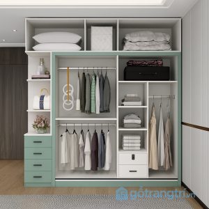 3 tủ quần áo xanh gỗ sơn cửa trượt hiện đại
