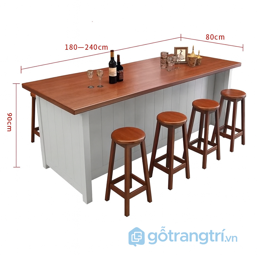 Đảo bếp gỗ kết hợp thân tủ trắng hiện đại