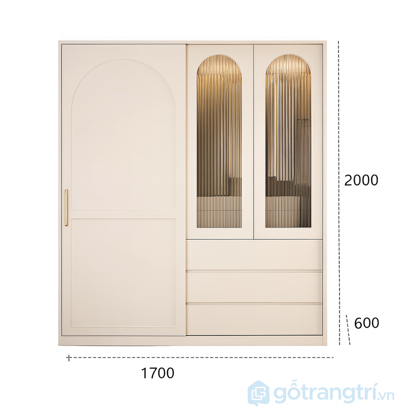 Tủ quần áo cửa lùa có ngăn kéo GHS-55009