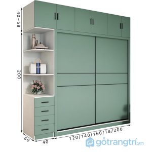 4 tủ quần áo xanh gỗ sơn cửa trượt hiện đại