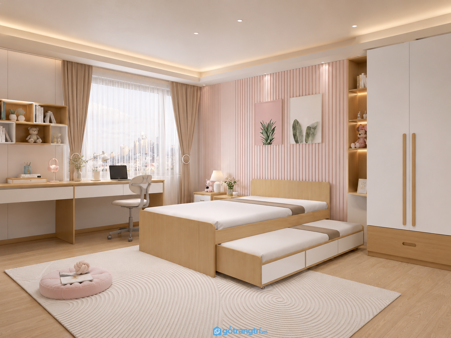 Giường kéo 2 tầng GHS-9412 cho phòng ngủ nhỏ hiện đại