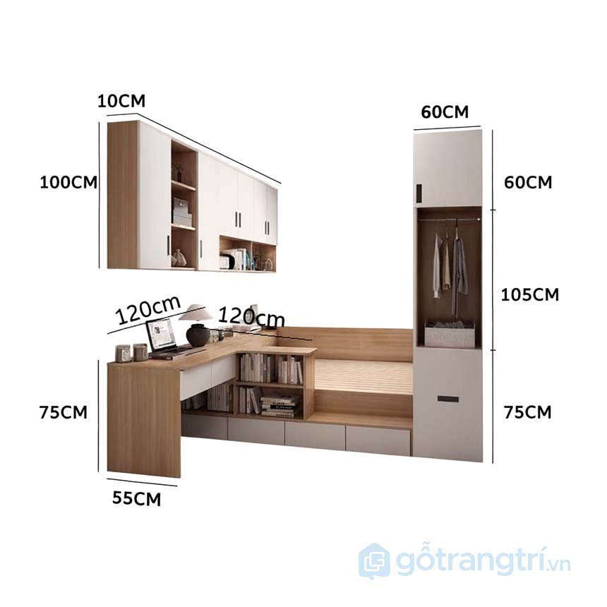 Thiết kế phòng ngủ nhỏ có bàn làm việc GHS-9415