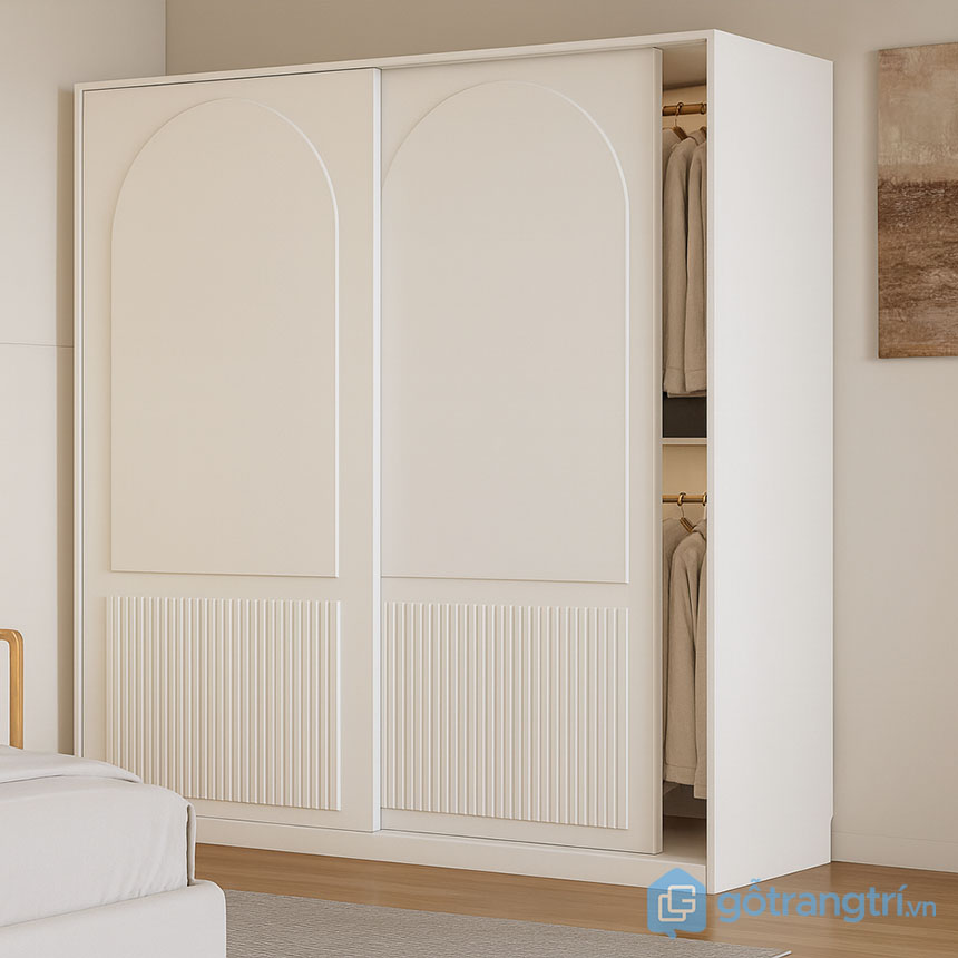 Tủ quần áo cửa lùa kết hợp kệ trang trí