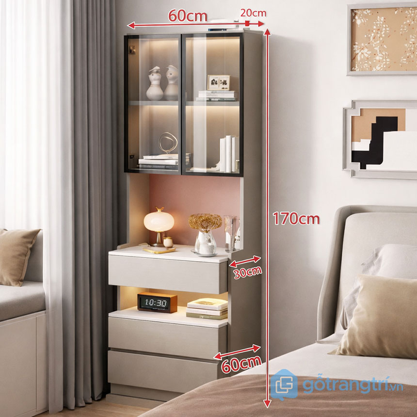 Tủ trang trí có đèn LED hiện đại GHS-55133