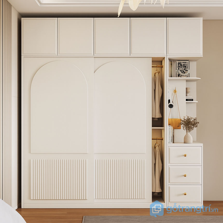 Tủ quần áo cửa lùa kết hợp kệ trang trí