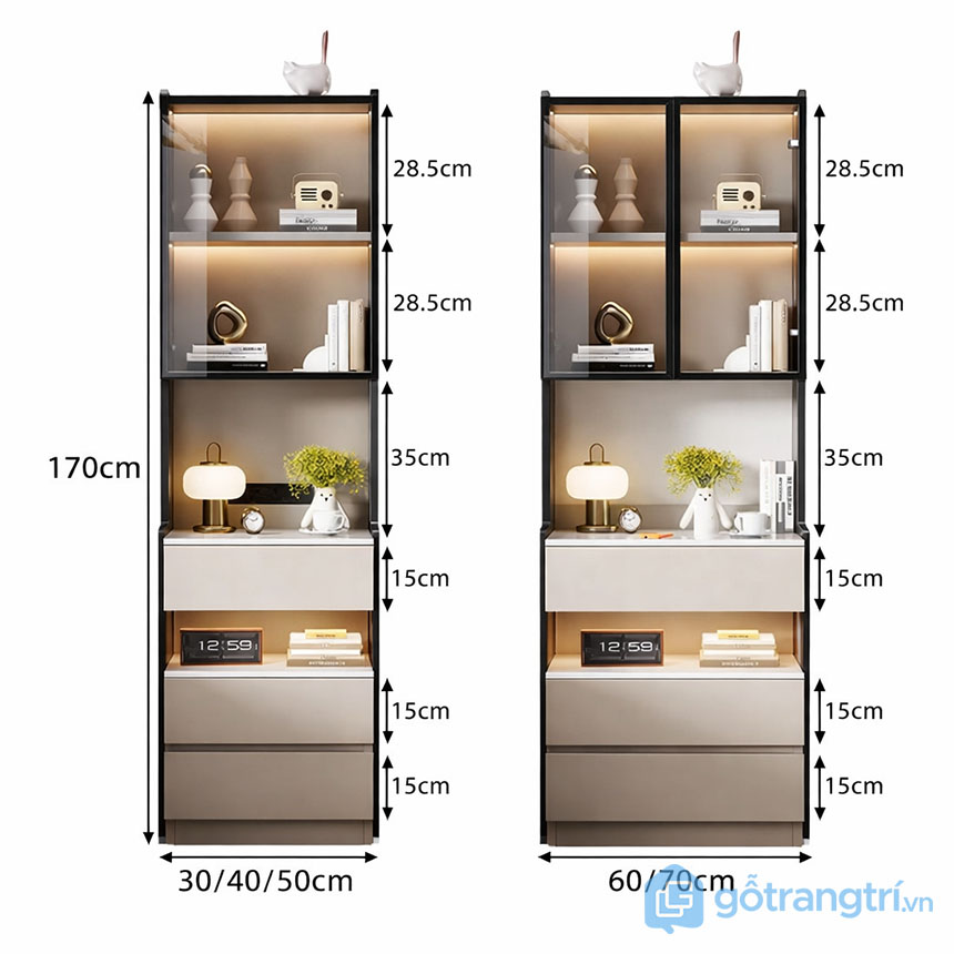 Tủ trang trí có đèn LED hiện đại GHS-55133