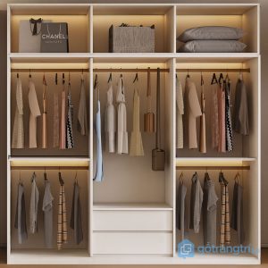 3 tủ quần áo cửa lùa kết hợp kệ trang trí