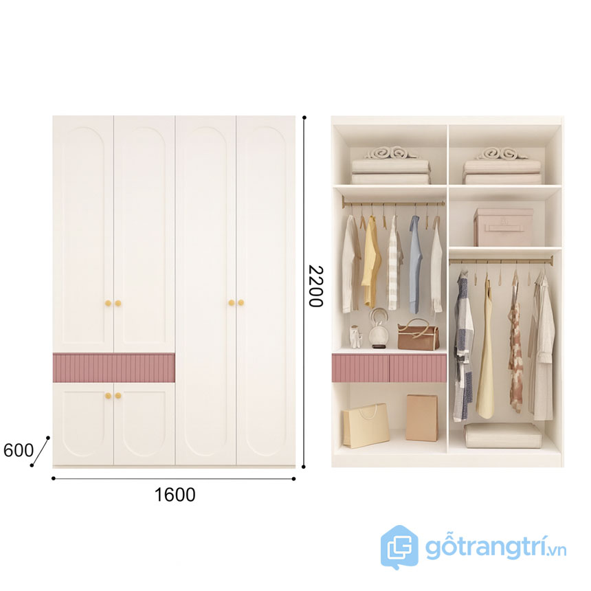 Tủ quần áo kết hợp kệ trang trí cao cấp GHS-55120