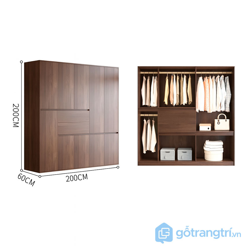 Tủ quần áo gỗ công nghiệp hiện đại màu óc chó