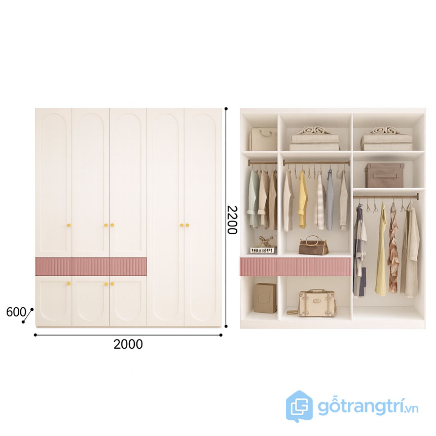 Tủ quần áo kết hợp kệ trang trí cao cấp GHS-55120