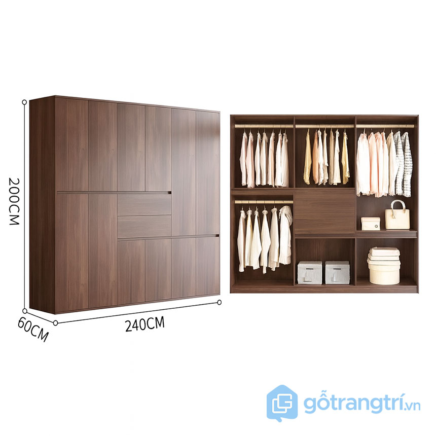 Tủ quần áo gỗ công nghiệp hiện đại màu óc chó