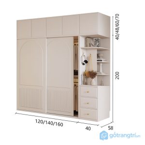 5 tủ quần áo cửa lùa kết hợp kệ trang trí