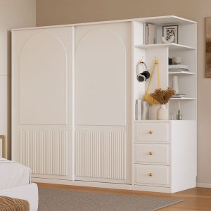 Tủ quần áo cửa lùa kết hợp kệ trang trí