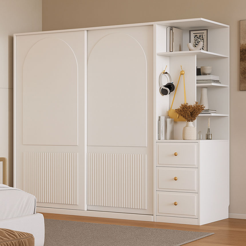 Tủ quần áo cửa lùa kết hợp kệ trang trí