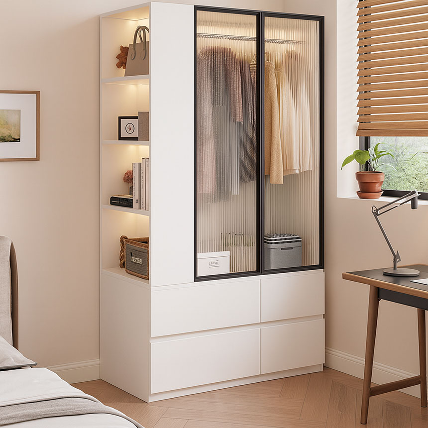 Tủ quần áo nhỏ gọn kết hợp kệ trang trí