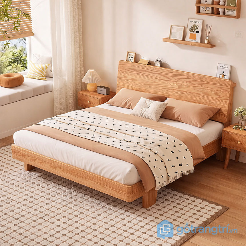 Giường ngủ gỗ sồi tối giản hiện đại