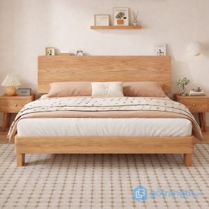 2 giường ngủ gỗ sồi tối giản hiện đại