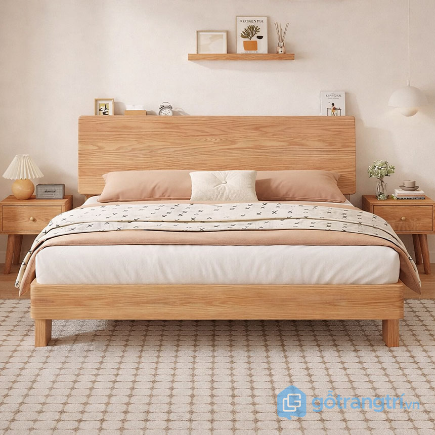 Giường ngủ gỗ sồi tối giản hiện đại