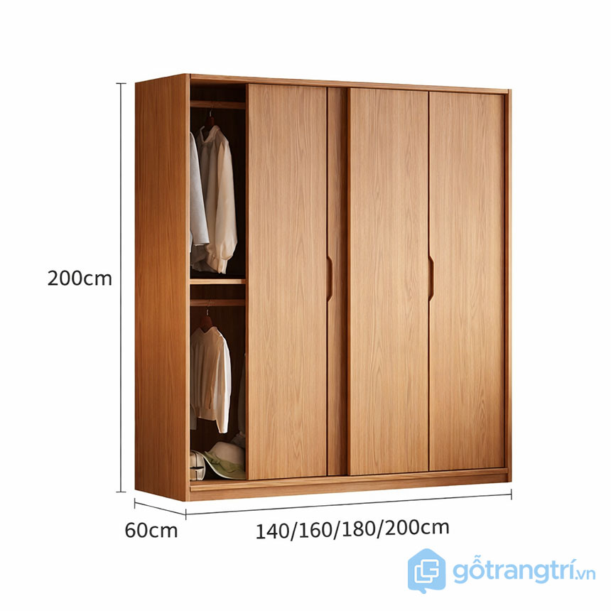Tủ quần áo cửa lùa gỗ tự nhiên GHS-55137