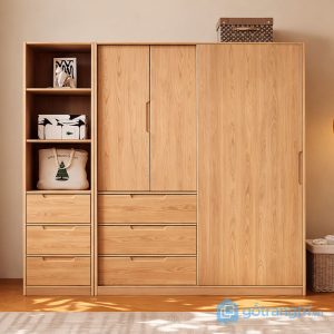 3 tủ quần áo gỗ có kệ trang trí bên hông