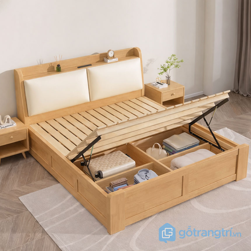 Giường ngủ gỗ sồi có ngăn kéo