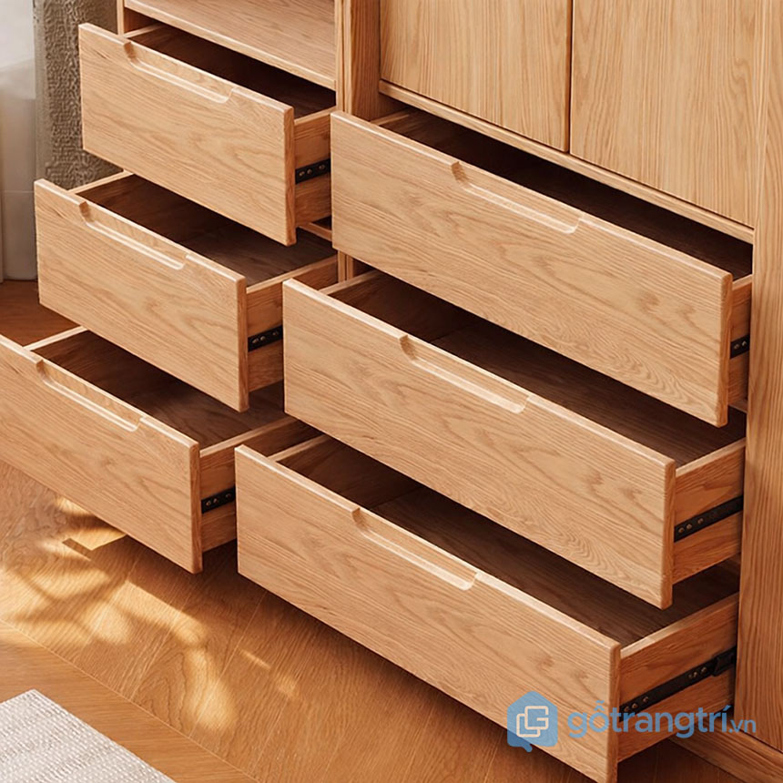Tủ quần áo gỗ có kệ trang trí bên hông