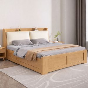 Giường ngủ gỗ sồi có ngăn kéo