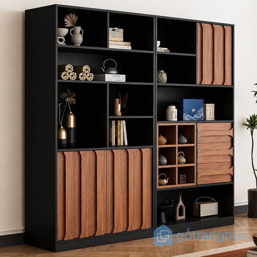 Kệ sách kết hợp tủ trang trí phòng khách