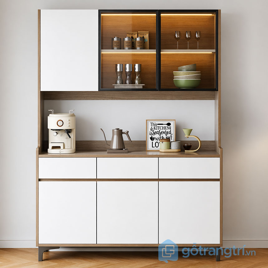 Tủ bếp có kính trưng bày đẹp