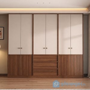 1 tủ quần áo gỗ 2 màu trắng nâu hiện đại