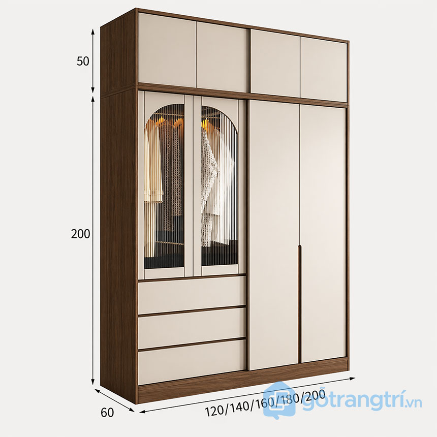 Tủ quần áo gỗ công nghiệp cánh kính GHS-55161