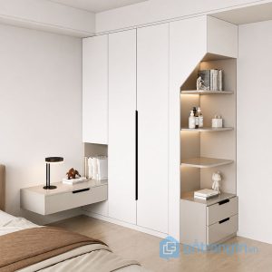 1 tủ quần áo kết hợp kệ trang trí phòng ngủ
