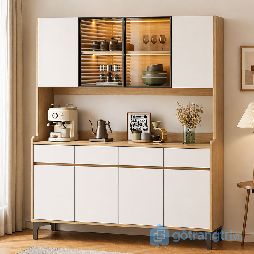 Tủ bếp có kính trưng bày đẹp