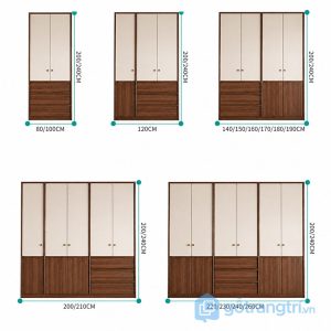 2 tủ quần áo gỗ 2 màu trắng nâu hiện đại