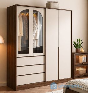 2 tủ quần áo gỗ công nghiệp kết hợp cánh kính