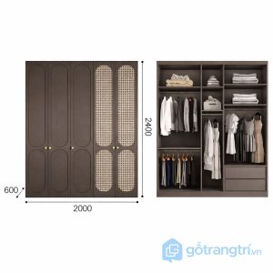 2 tủ quần áo gỗ mdf cánh mây đan