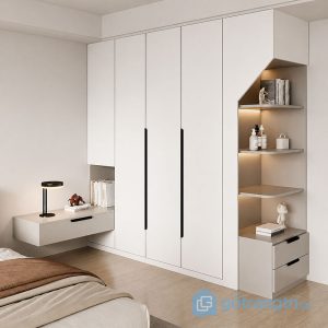 2 tủ quần áo kết hợp kệ trang trí phòng ngủ